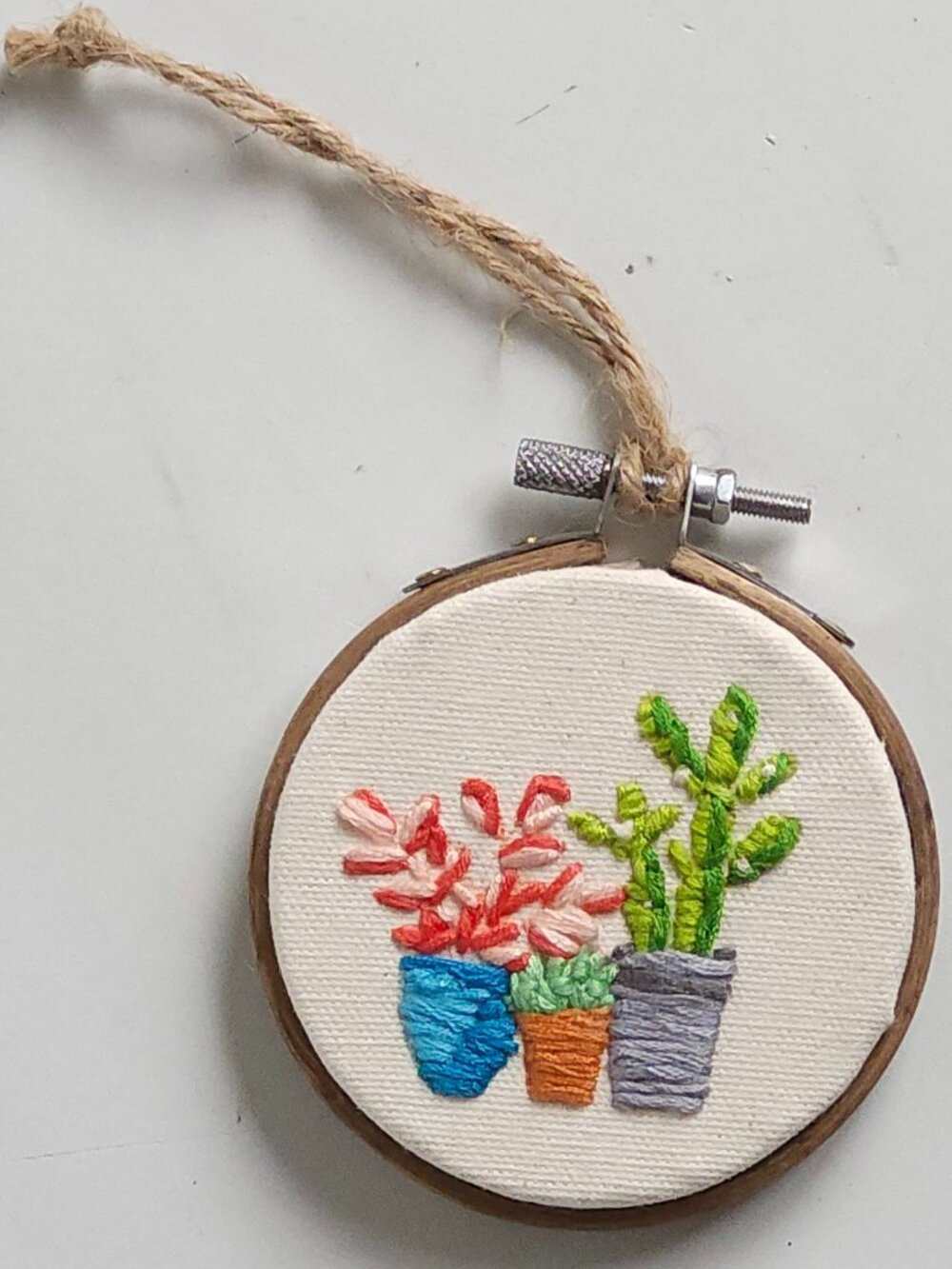 Succulent Hand Embroidered Wall Art Christmas Tree Ornament Window Hanger